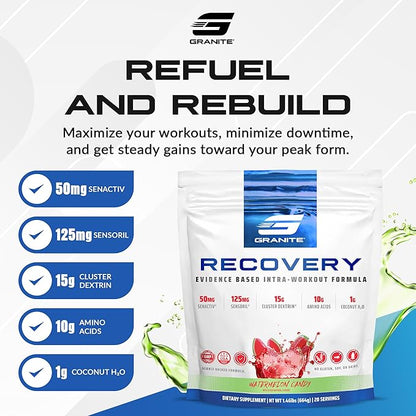 Granite Nutrition Recovery - Premium Intra-Workout Drink with EAAs, Cluster Dextrin, Sensoril &