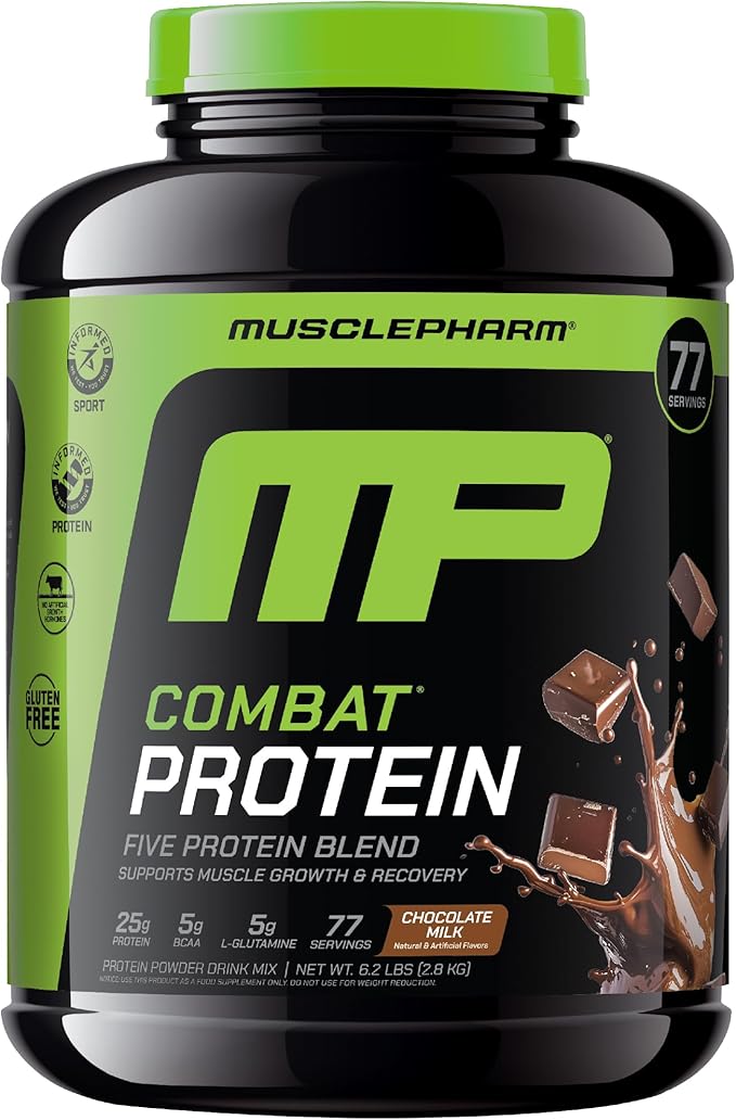 MusclePharm Combat Protein Powder, Chocolate Milk Flavor, Fuels Muscles for Productive Workouts, 5