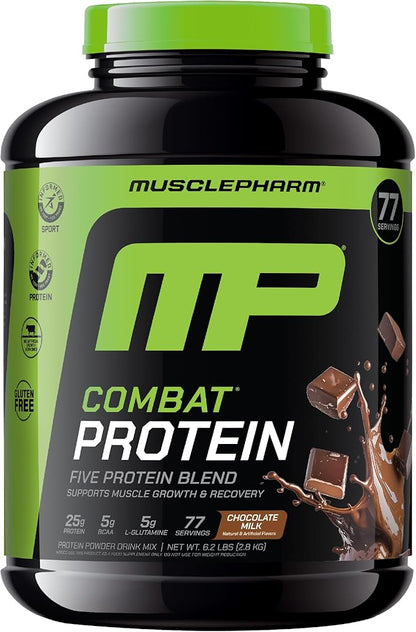 MusclePharm Combat Protein Powder, Chocolate Milk Flavor, Fuels Muscles for Productive Workouts, 5