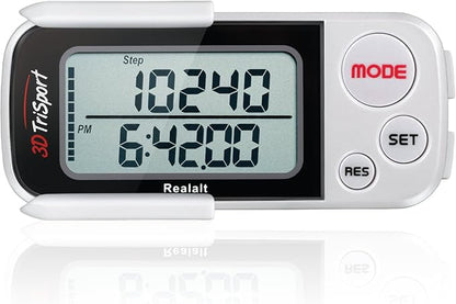 3DTriSport Walking 3D Pedometer with Clip & Strap, eBook Included | 30 Days Memory, Accurate Step