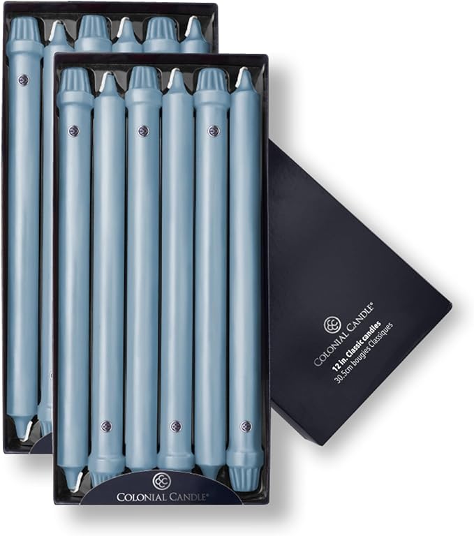 Colonial Candle Unscented Taper Candle, Classic Collection, Coastal Blue, 12 in, Pack of 12 - Up to
