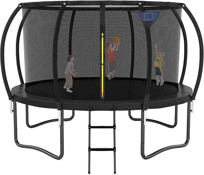 Trampoline 12FT 14FT 15FT 16FT for Kids/Adults - Outdoor Recreational with Enclosure Net Curved