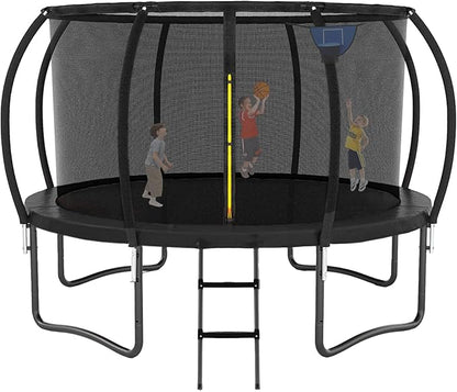 Trampoline 12FT 14FT 15FT 16FT for Kids/Adults - Outdoor Recreational with Enclosure Net Curved