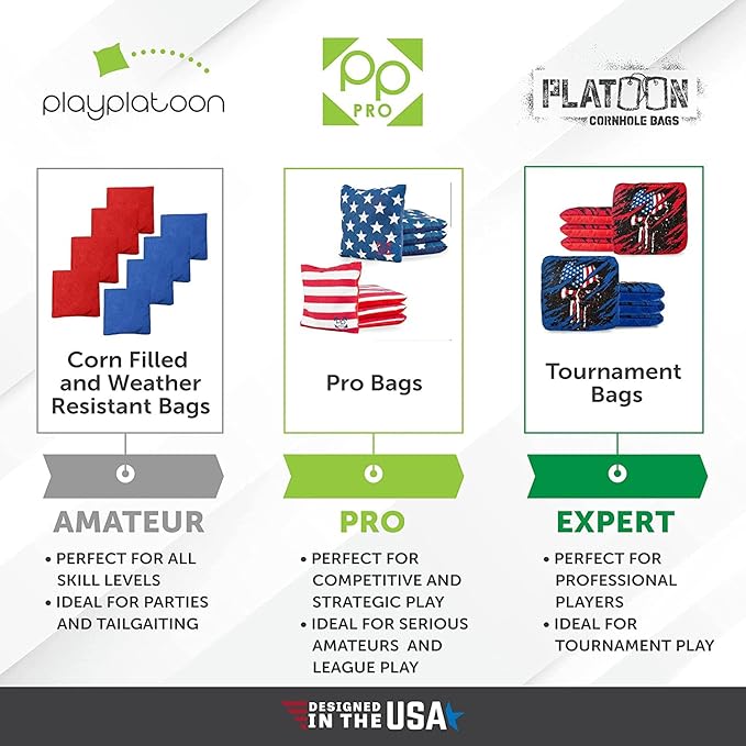 Professional Cornhole Bags - Set of 8 Regulation All Weather Double Sided - Sticky Side/Slick Side