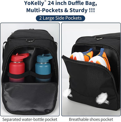 24 inch Large Gym Bag for Men - 65L Hard Bottom Duffle Bag with Shoes Compartment for Sport/Travel