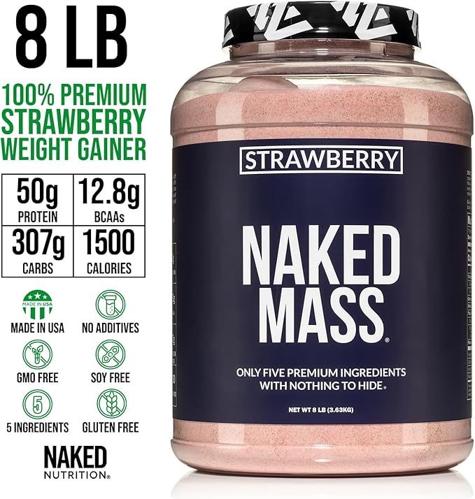 NAKED Strawberry Mass - 1,500 Calories, 50G Protein, Nothing Artificial. Strawberry Weight Gainer