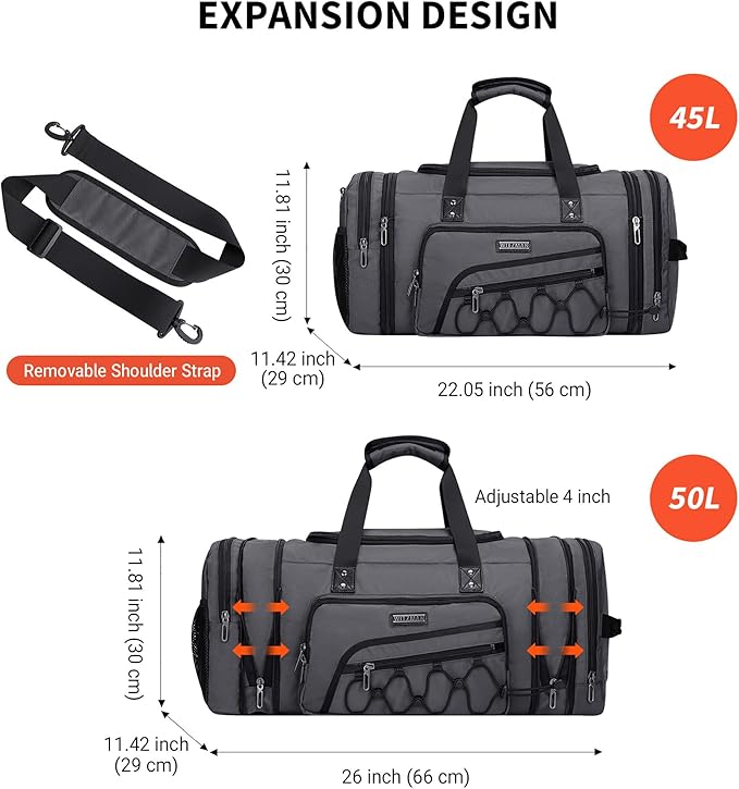 WITZMAN Duffle Bag for Men Nylon Large Gym Weekender Bag with Shoe Compartment Expandable Carry on