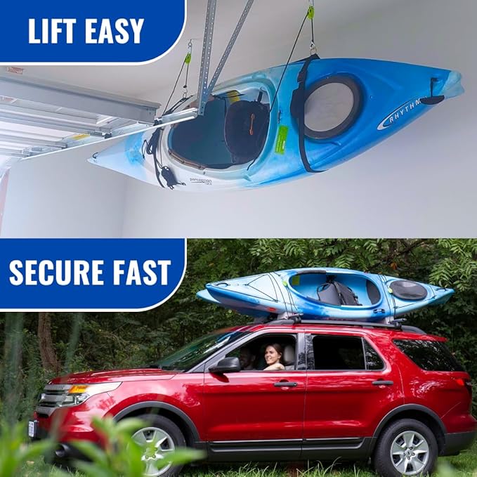 Tie Boss Kayak Hanger, Cargo Ceiling Storage, Overhead Storage, Watercraft Garage Storage, Hoist