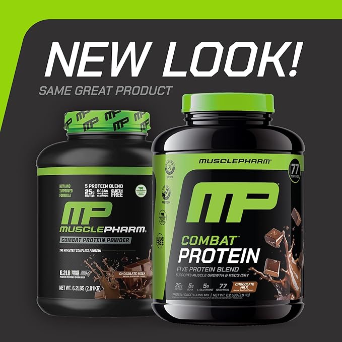 MusclePharm Combat Protein Powder, Chocolate Milk Flavor, Fuels Muscles for Productive Workouts, 5