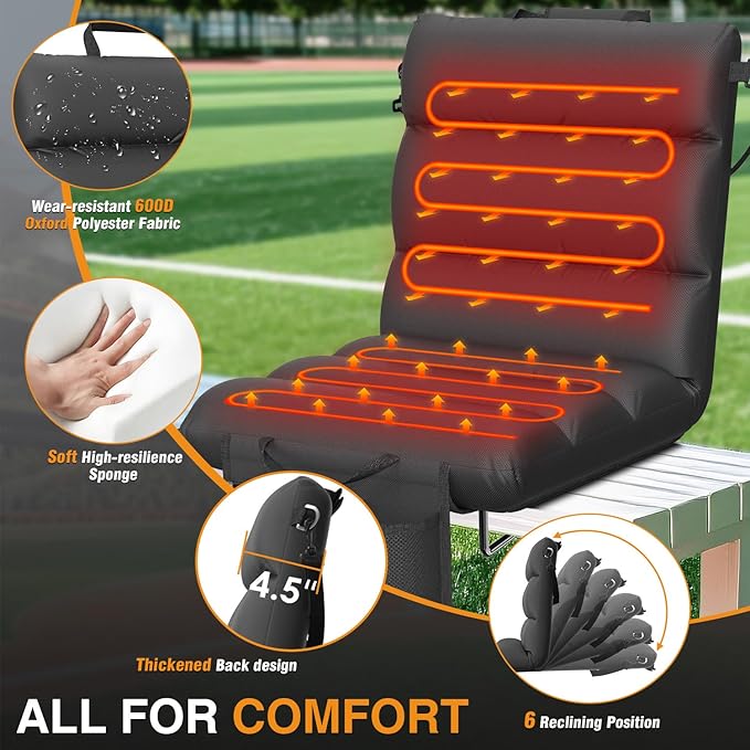 HOPERAN Heated Stadium Seats for Bleachers with Back Support - 3 Levels Bleacher Chairs with Back