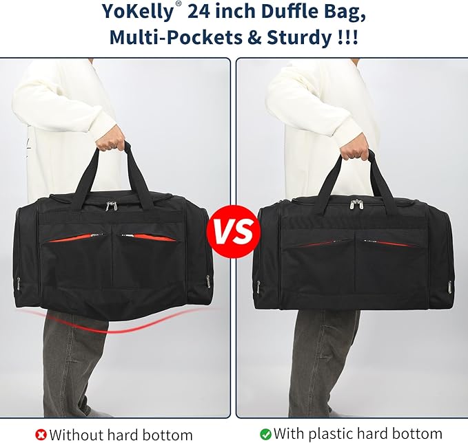 24 inch Large Gym Bag for Men - 65L Hard Bottom Duffle Bag with Shoes Compartment for Sport/Travel