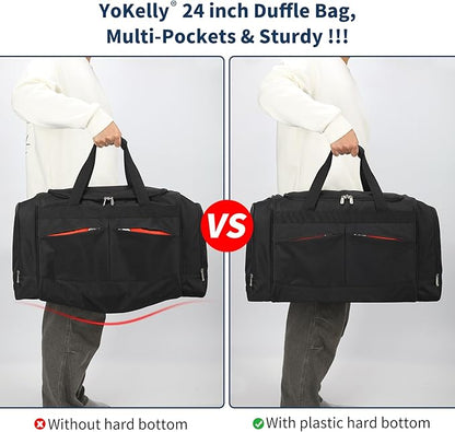 24 inch Large Gym Bag for Men - 65L Hard Bottom Duffle Bag with Shoes Compartment for Sport/Travel