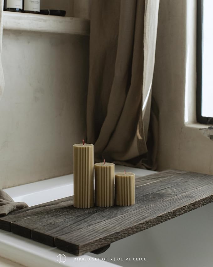 LAWA Roman Handmade Tall Ribbed Pillar Candle - Beautiful Scented Soy Wax Dinner Candle | Classic