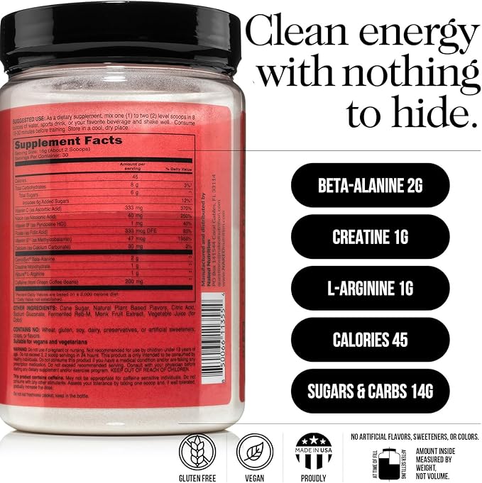 NAKED Cherry Lime Energy - Clean Pre Workout Supplement for Men and Women, Vegan Friendly, No Added
