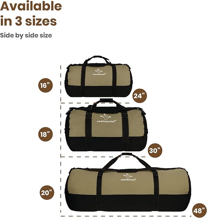 WHITEDUCK Heavy Duty Canvas Duffel Bag for Men and Women - Foldable Military Army Style Duffel Bag