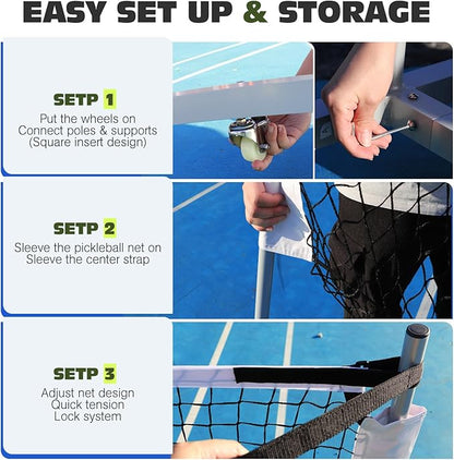 Pro Pickleball Net Portable with Wheels – 22ft Heavy Duty Pickleball Net System with Sturdy