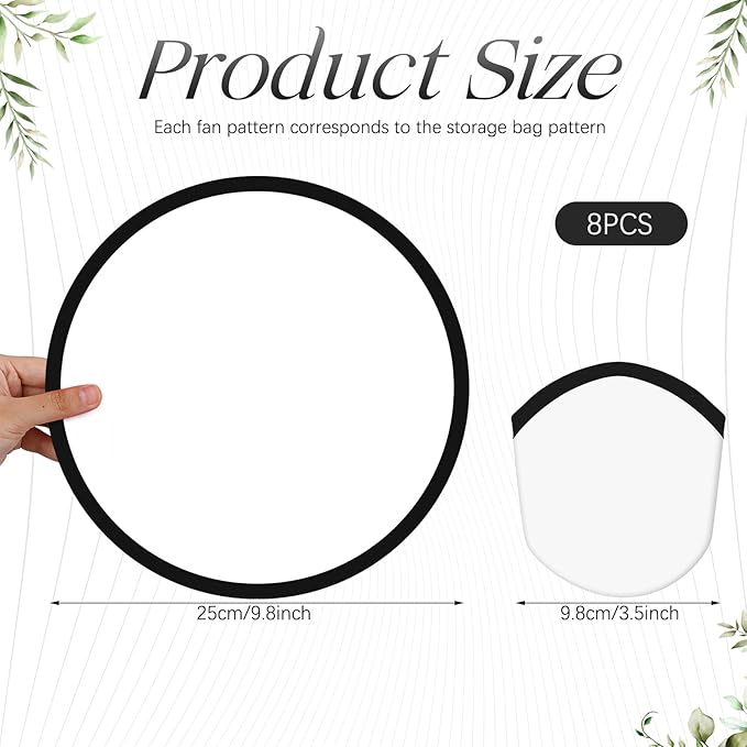 Gejoy Foldable Flying Disc Fans Bulk with Bags 9.8 Inch DIY Sublimation Handheld Cooling Fan Beach