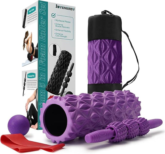 5 in 1 Foam Roller Set Trigger Point Foam Roller, Massage Roller Stick, Massage Ball, Stretching
