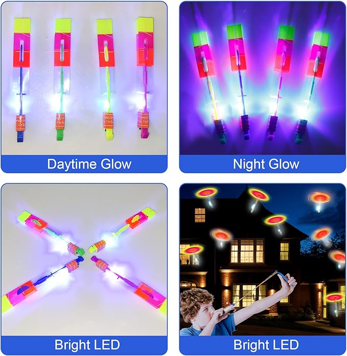 60pcs Led Arrow Helicopter Flying Toy Party Fun Gift Elastic Slingshot Flying Copters Birthdays
