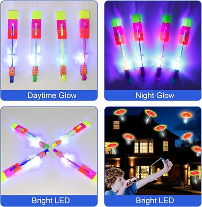 60pcs Led Arrow Helicopter Flying Toy Party Fun Gift Elastic Slingshot Flying Copters Birthdays
