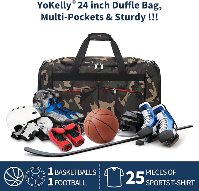 24 inch Large Gym Bag for Men - 65L Hard Bottom Duffle Bag with Shoes Compartment for Sport/Travel
