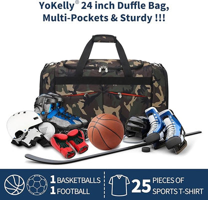 24 inch Large Gym Bag for Men - 65L Hard Bottom Duffle Bag with Shoes Compartment for Sport/Travel