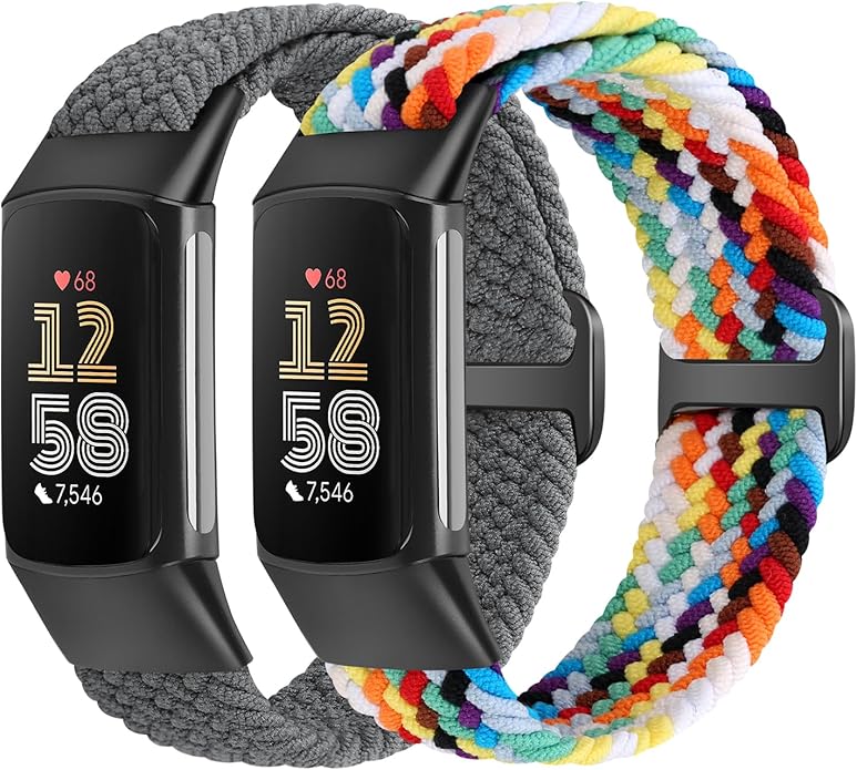 Elastic Braided Bands Compatible with Fitbit Charge 5/Fitbit Charge 6 for Women Men, Breathable
