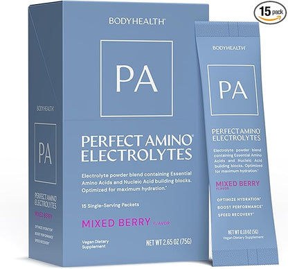 BodyHealth PerfectAmino Electrolyte Drink Mix ??Mixed Berry ??No Sugar, Keto & Fasting Friendly