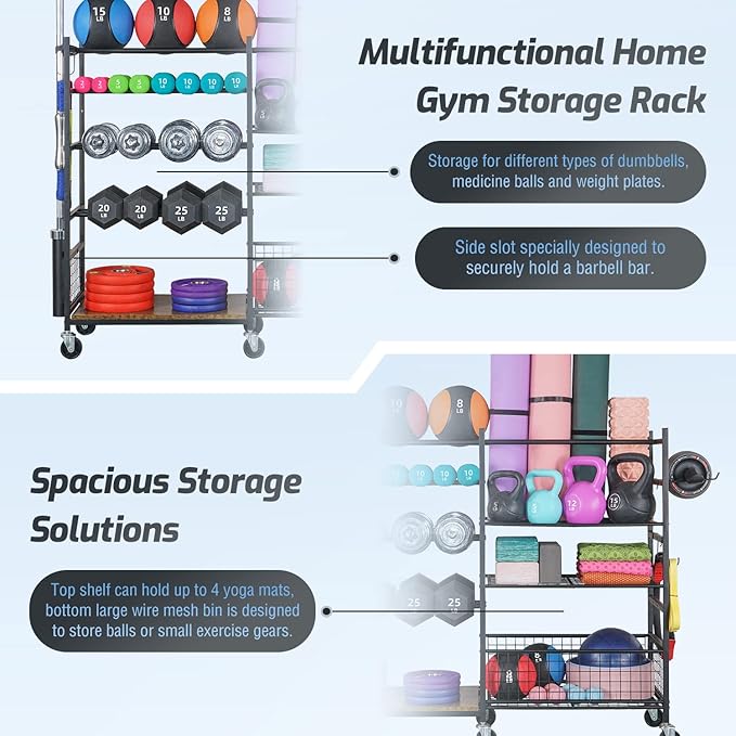 PLKOW Dumbbell Rack, Weight Rack for Dumbbells, Home Gym Storage for Dumbbells Kettlebells Yoga Mat