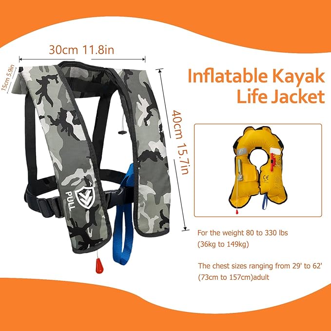 Automatic/Manual Inflatable Life Jacket| Inflatable PFD Kayak Vest Adult| Life Vest for Adults|