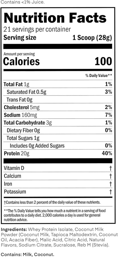 Clear Whey Isolate Protein Powder, Coconut Colada, 20g Complete Protein per Serving, No Added