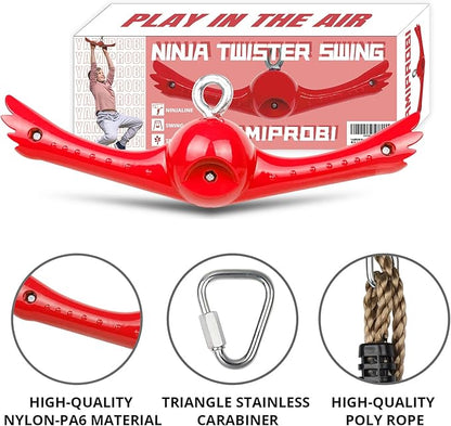 Ninja-Twister Swing Spins Set: Slackline Attachments - 360° Handle Twist-Spin Flips Toy Activate