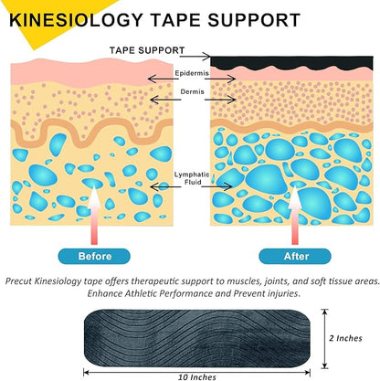Pro Kinesiology Tape Precut Bulk, 115Ft Athletic Tape for Muscle Joint Support, 140 Strips for Knee