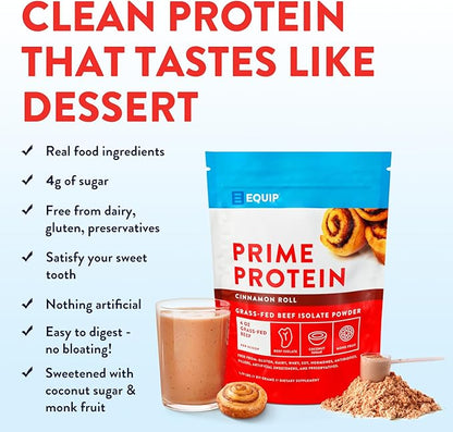 Equip Foods Prime Protein Powder | Clean, Grass Fed Beef Protein Powder for Women & Men | Carnivore