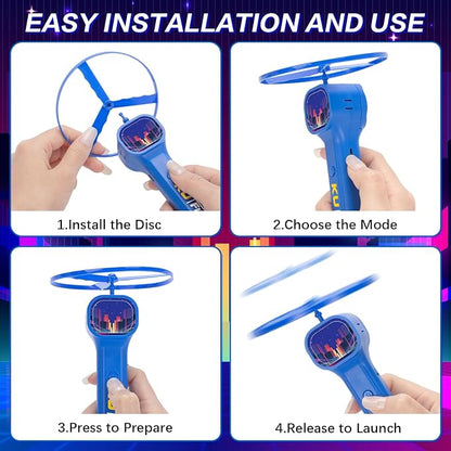Rechargeable Disc Launcher with 6 Flying Spinners for Outdoor Activities Game White Elephant Gift
