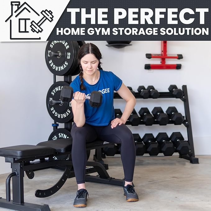 Synergee Dumbbell Rack for Home Gym – 3 Tier Adjustable Weight Rack for Dumbbells – Space-Saving