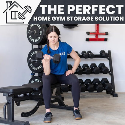 Synergee Dumbbell Rack for Home Gym – 3 Tier Adjustable Weight Rack for Dumbbells – Space-Saving