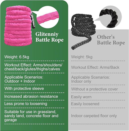 Battle Ropes Pink Workout Rope 1.5inch Battle Ropes for Home Gym 30ft Exercise Ropes for Working