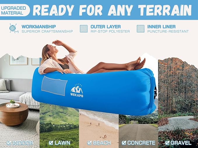 WEKAPO Inflatable Couch with Pump - Easiest Setup, Crazy Comfy & Ultralight - Blow up Lounger Chair