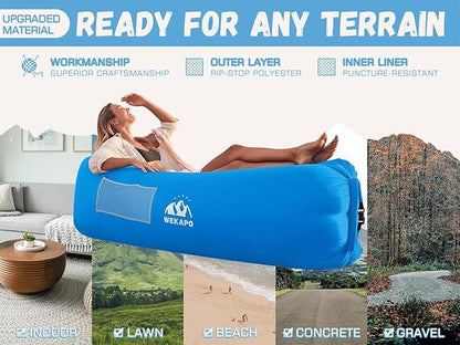 WEKAPO Inflatable Couch with Pump - Easiest Setup, Crazy Comfy & Ultralight - Blow up Lounger Chair