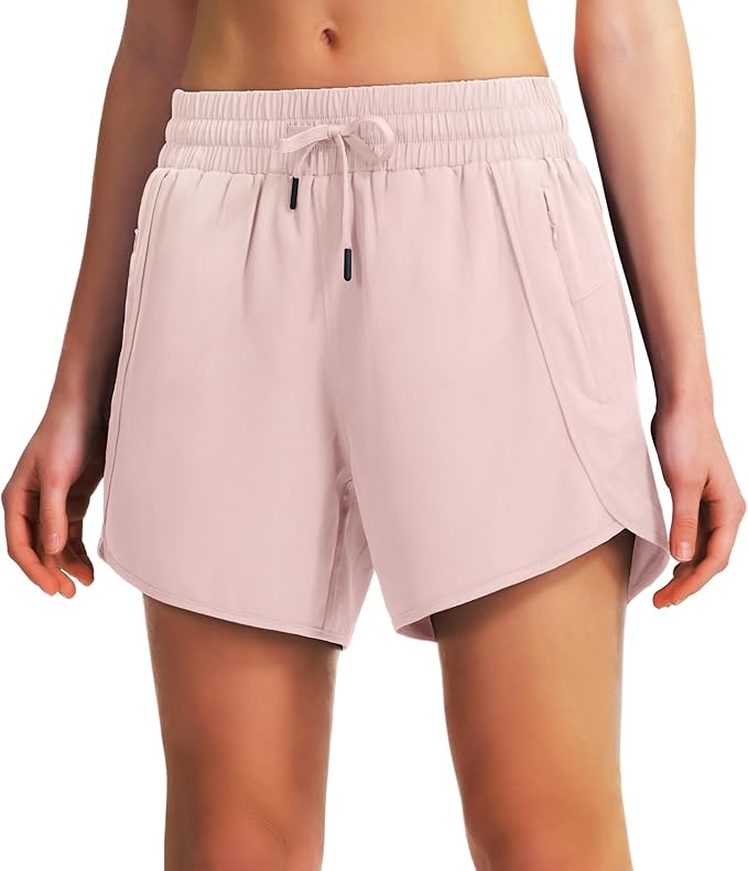 Ksmien Women's 5" Athletic Running Shorts Quick Dry Lightweight Workout Gym Shorts with Zipper