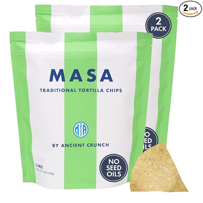 MASA Chips - Lime Flavored Tortilla Chips, Handmade Corn Chips & Crisps - Naturally Grown White