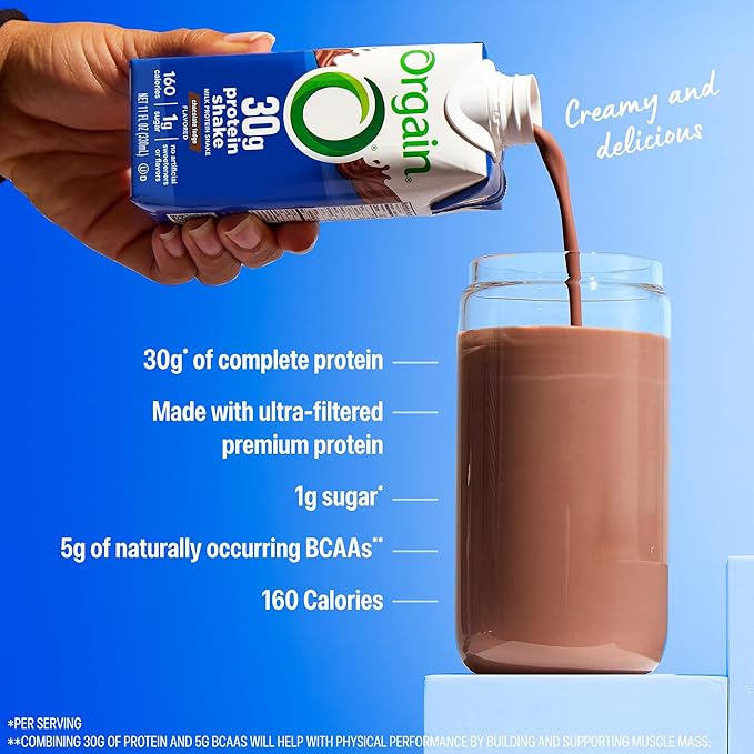Orgain 30g High Protein Shake, Dairy Isolate Milk Protein, Chocolate Fudge, 5g BCAAs, 1g Sugar Per