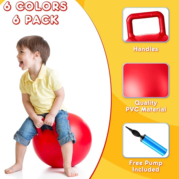 Lewtemi 6 Pcs Hopper Ball Carnival Outdoor Games 15 Inch Jumping Hopping Inflatable Bouncing Ball