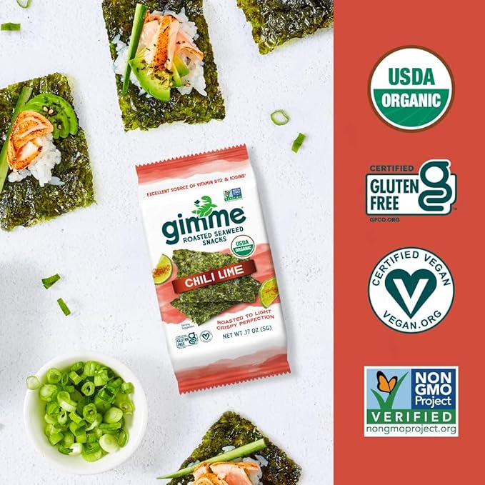 Gimme Seaweed Organic Premium Roasted Seaweed Snacks, Chili Lime, 20 Count, Keto, Vegan