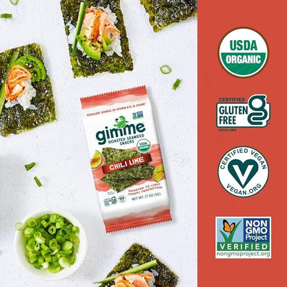 Gimme Seaweed Organic Premium Roasted Seaweed Snacks, Chili Lime, 20 Count, Keto, Vegan