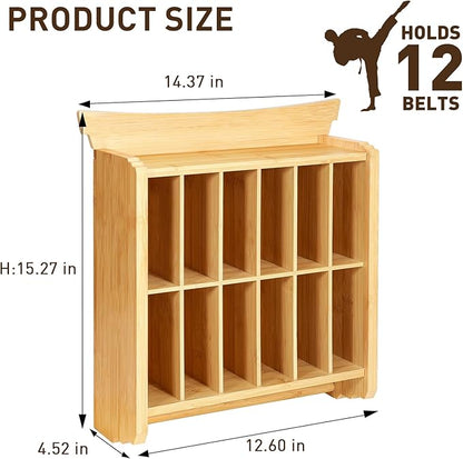 Tilhumt 12 Belts Karate Belt Display Rack with Trophy and Medal Display Rack, Taekwondo Belt