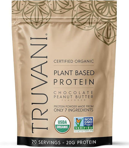 Truvani Vegan Pea Protein Powder | Chocolate Peanut Butter | 20g Organic Plant Based Protein | 20