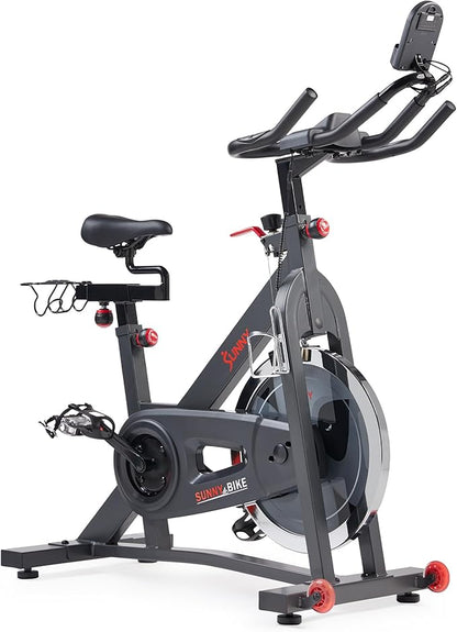 Sunny Health & Fitness Smart Pro Indoor Cycling Exercise Bike, Felt Resistance and Belt Drive, Free
