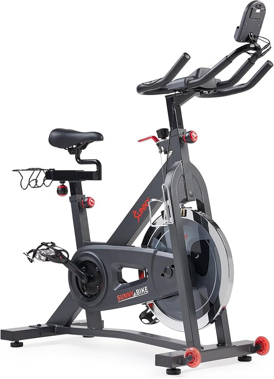 Sunny Health & Fitness Smart Pro Indoor Cycling Exercise Bike, Felt Resistance and Belt Drive, Free